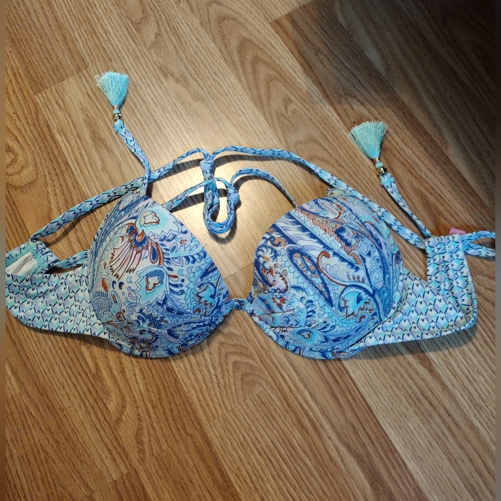 Blue tassel push up bikini top
